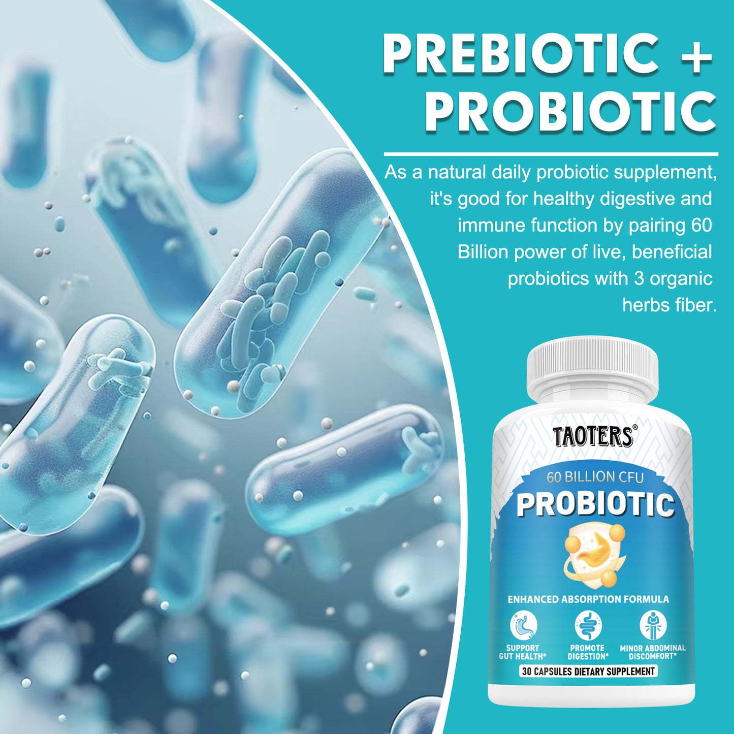 TAOTERS Probiotic 60 Billion CFU – Advanced Gut Health & Digestive Support Formula