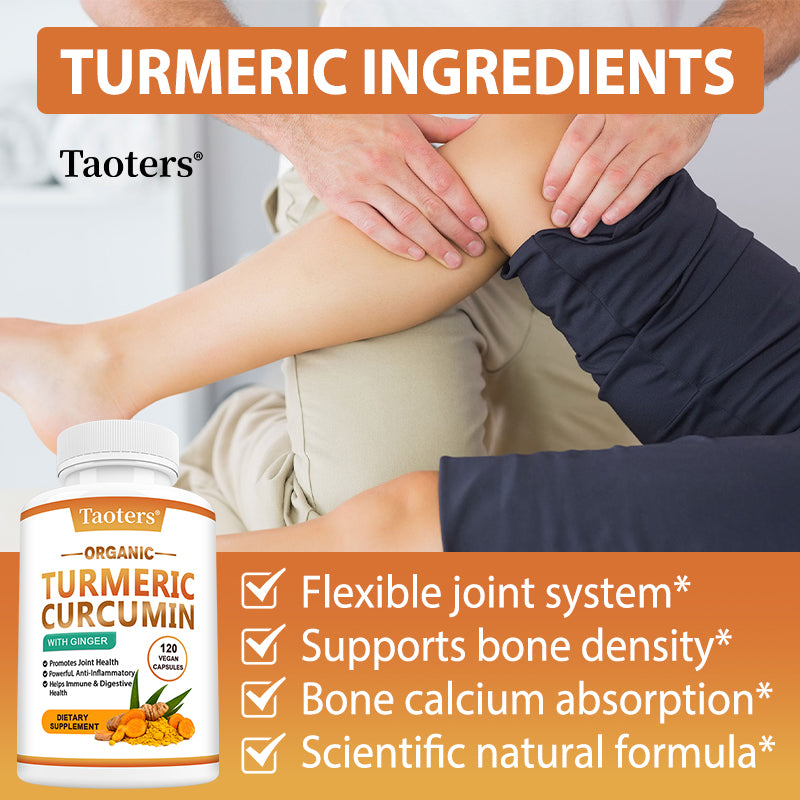 Taoters® Organic Turmeric Curcumin with Ginger – Powerful Anti-Inflammatory & Joint Health Support Supplement (30 Vegan Capsules)