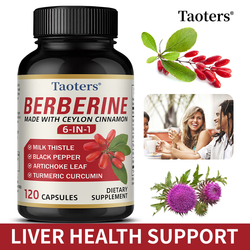 Taoters® Berberine Supplement with Ceylon Cinnamon 6-in-1 – Includes Milk Thistle, Turmeric, Artichoke Leaf & Black Pepper (30 Veggie Capsules)