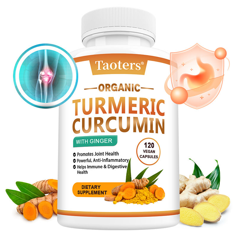Taoters® Organic Turmeric Curcumin with Ginger – Powerful Anti-Inflammatory & Joint Health Support Supplement (30 Vegan Capsules)