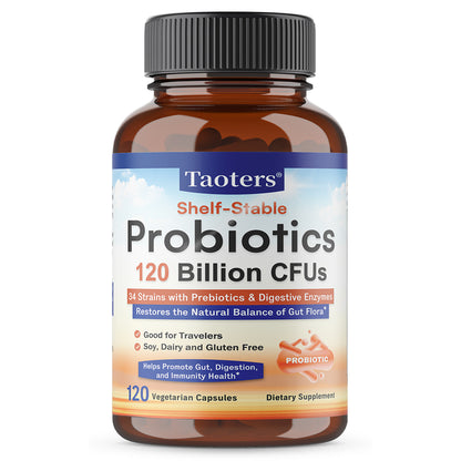 Taoters® Shelf-Stable Probiotics - 34 Strains with Prebiotics & Digestive Enzymes for Gut Health Support