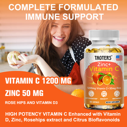 Taoters® Zinc and Vitamin C Capsules with Bioflavonoids & Rose Hips for Immune Support