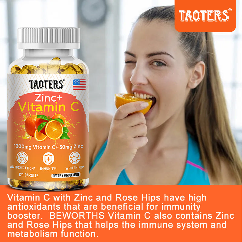 Taoters® Zinc and Vitamin C Capsules with Bioflavonoids & Rose Hips for Immune Support