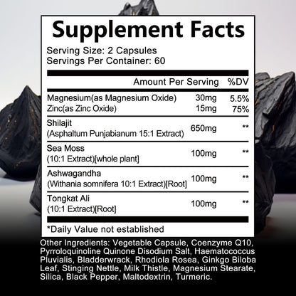 Taoters®  Pure Himalayan Shilajit C apsules (19-in-1) – Extra Strength Complex with Ashwagandha, Tongkat Ali & Rhodiola Rosea for Peak Energy & Vitality