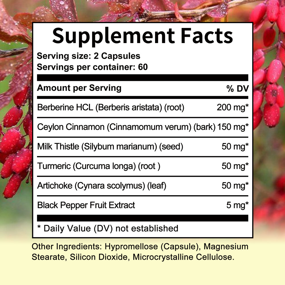 Taoters® Berberine Supplement with Ceylon Cinnamon 6-in-1 – Includes Milk Thistle, Turmeric, Artichoke Leaf & Black Pepper (30 Veggie Capsules)