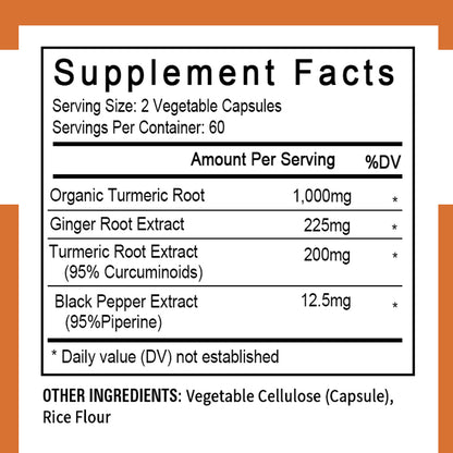 Taoters® Organic Turmeric Curcumin with Ginger – Powerful Anti-Inflammatory & Joint Health Support Supplement (30 Vegan Capsules)