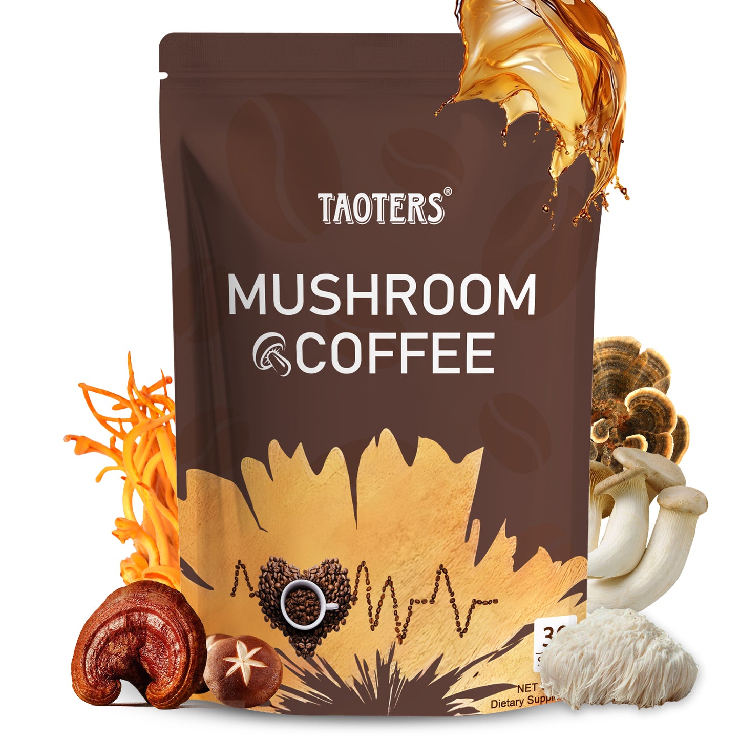 Taoters  Adaptogenic Mushroom Coffee – Focus, Energy & Immune Support with Lion’s Mane, Cordyceps & Reishi – 30 Servings