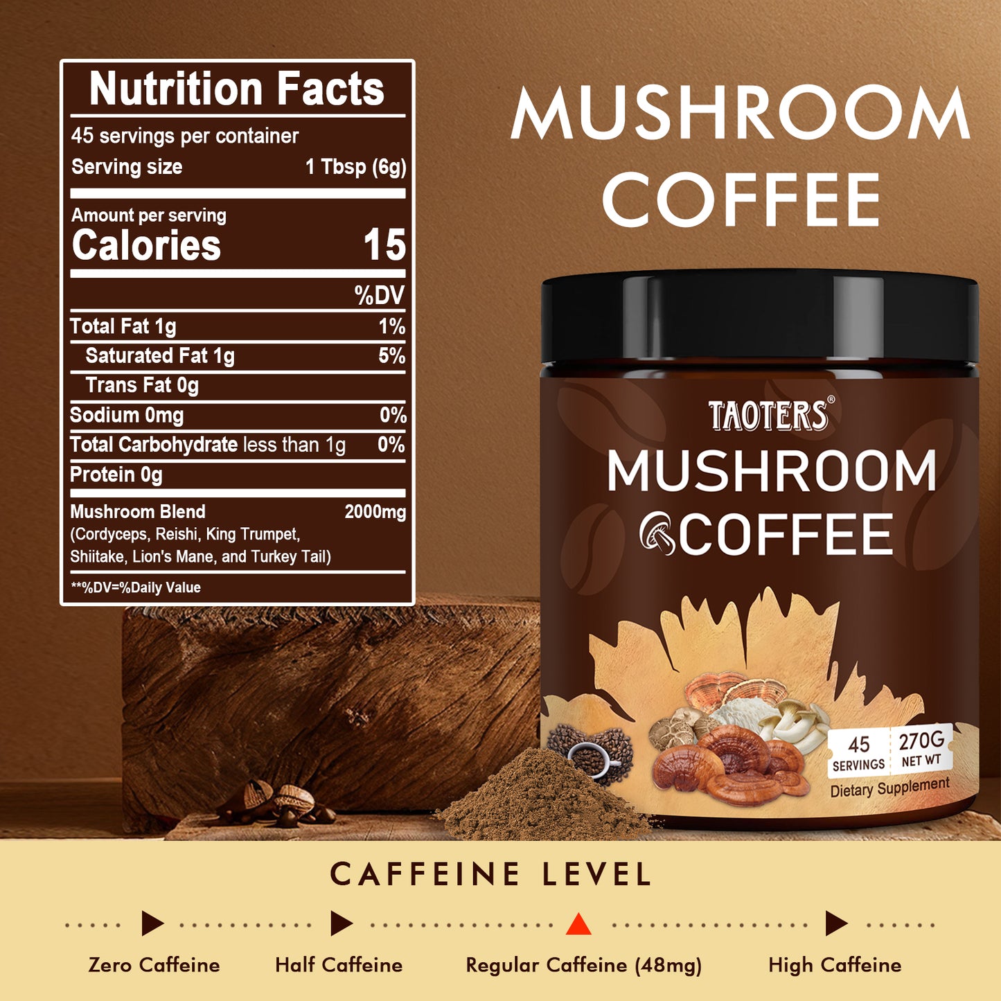 Taoters Mushroom Coffee – Focus Blend | 45 Servings