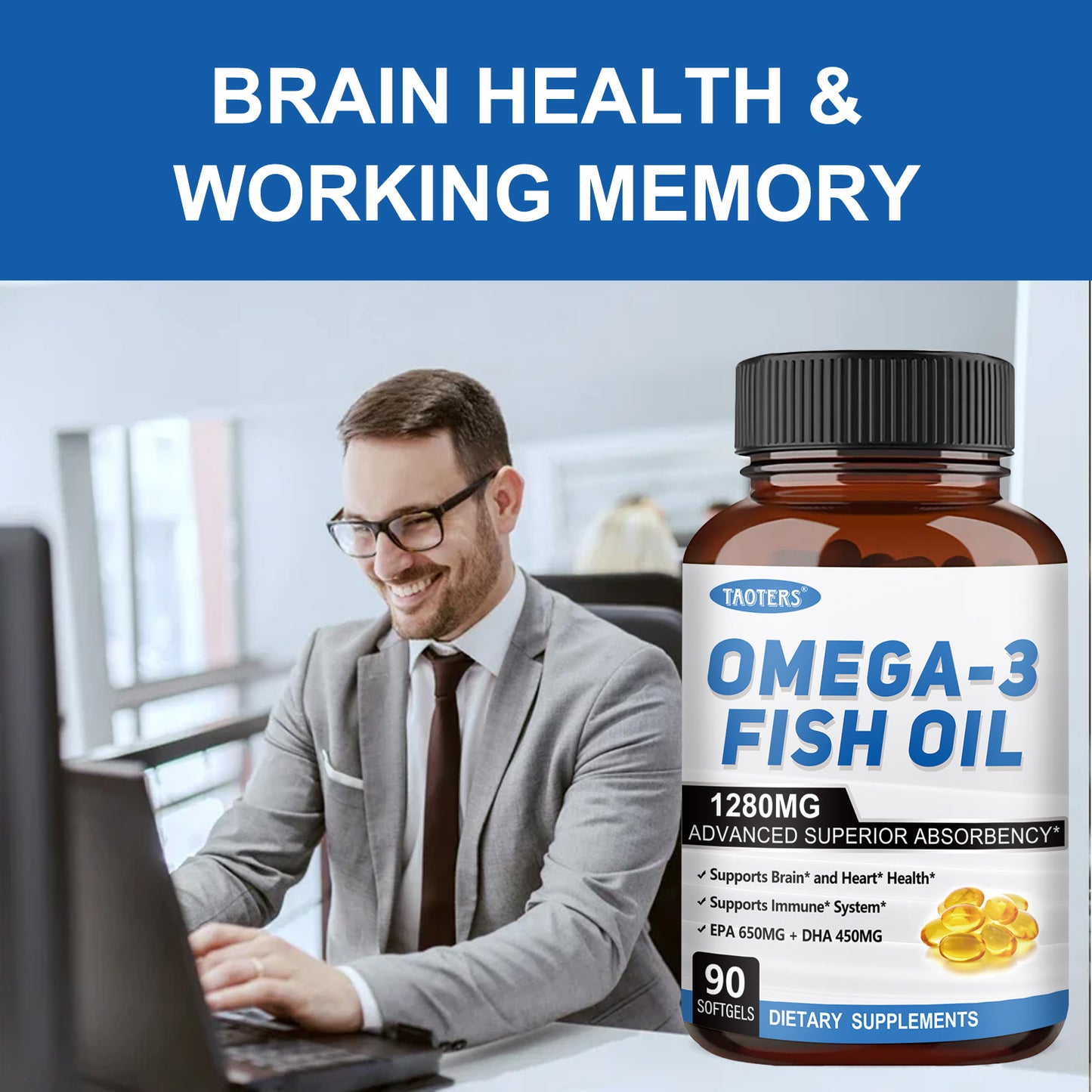 Omega-3 Fish Oil 1280mg – EPA DHA Supplement for Heart, Brain & Immune Support