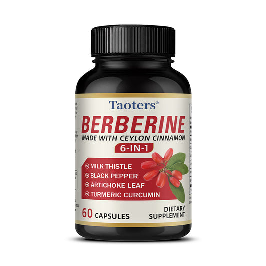 Taoters® Berberine Supplement with Ceylon Cinnamon 6-in-1 – Includes Milk Thistle, Turmeric, Artichoke Leaf & Black Pepper