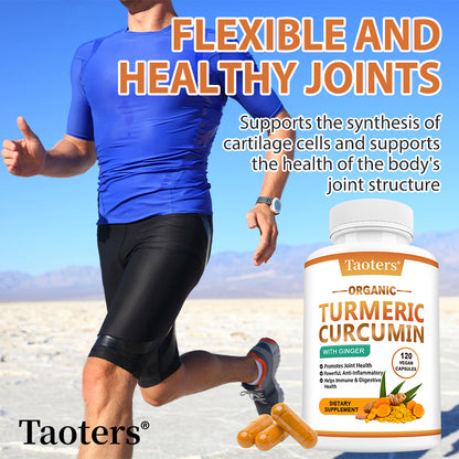 Taoters® Organic Turmeric Curcumin with Ginger – Powerful Anti-Inflammatory & Joint Health Support Supplement (30 Vegan Capsules)
