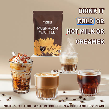 Taoters  Adaptogenic Mushroom Coffee – Focus, Energy & Immune Support with Lion’s Mane, Cordyceps & Reishi – 30 Servings