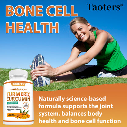 Taoters® Organic Turmeric Curcumin with Ginger – Powerful Anti-Inflammatory & Joint Health Support Supplement (30 Vegan Capsules)