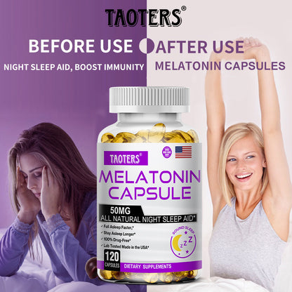 TAOTERS Melatonin 50MG Sleep Support Capsules | Advanced Nighttime Formula | 120 Capsules