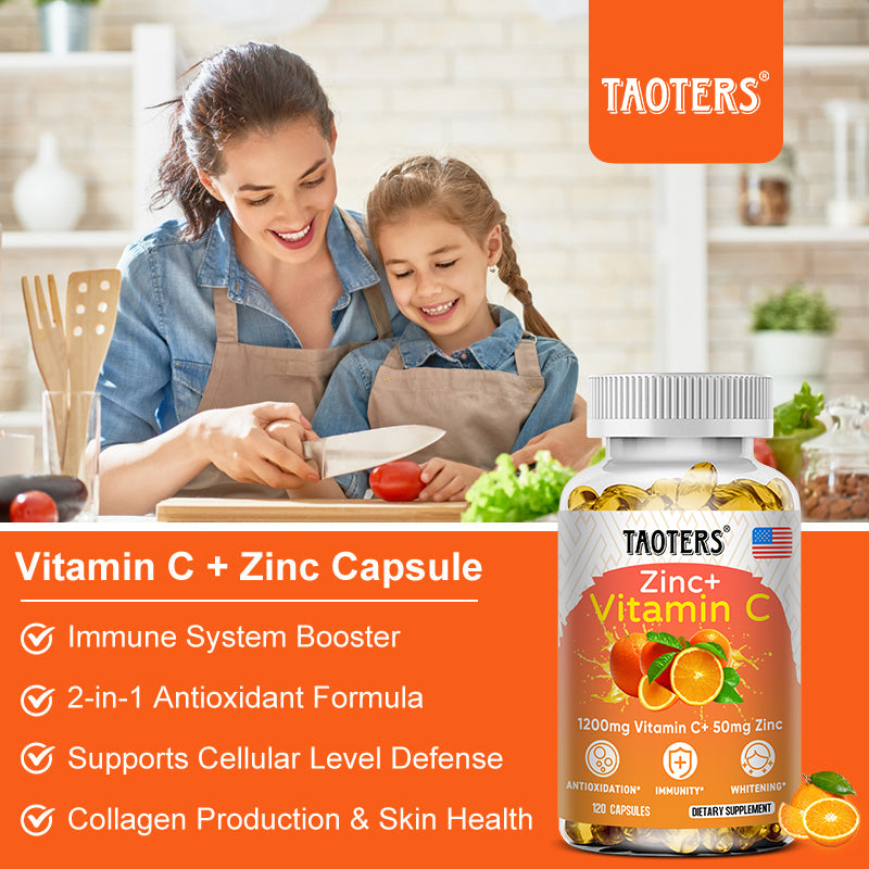 Taoters® Zinc and Vitamin C Capsules with Bioflavonoids & Rose Hips for Immune Support