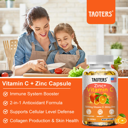 Taoters® Zinc and Vitamin C Capsules with Bioflavonoids & Rose Hips for Immune Support