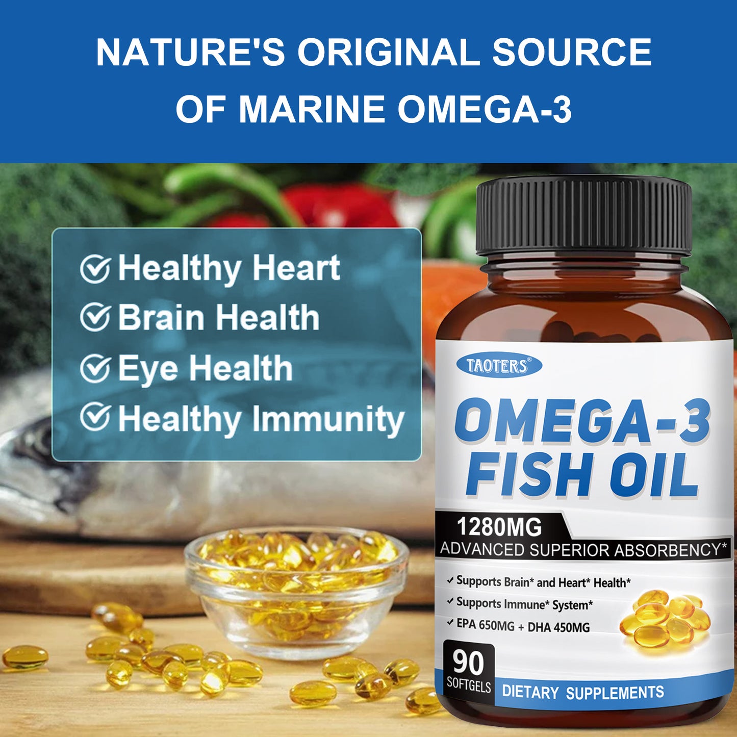 Omega-3 Fish Oil 1280mg – EPA DHA Supplement for Heart, Brain & Immune Support