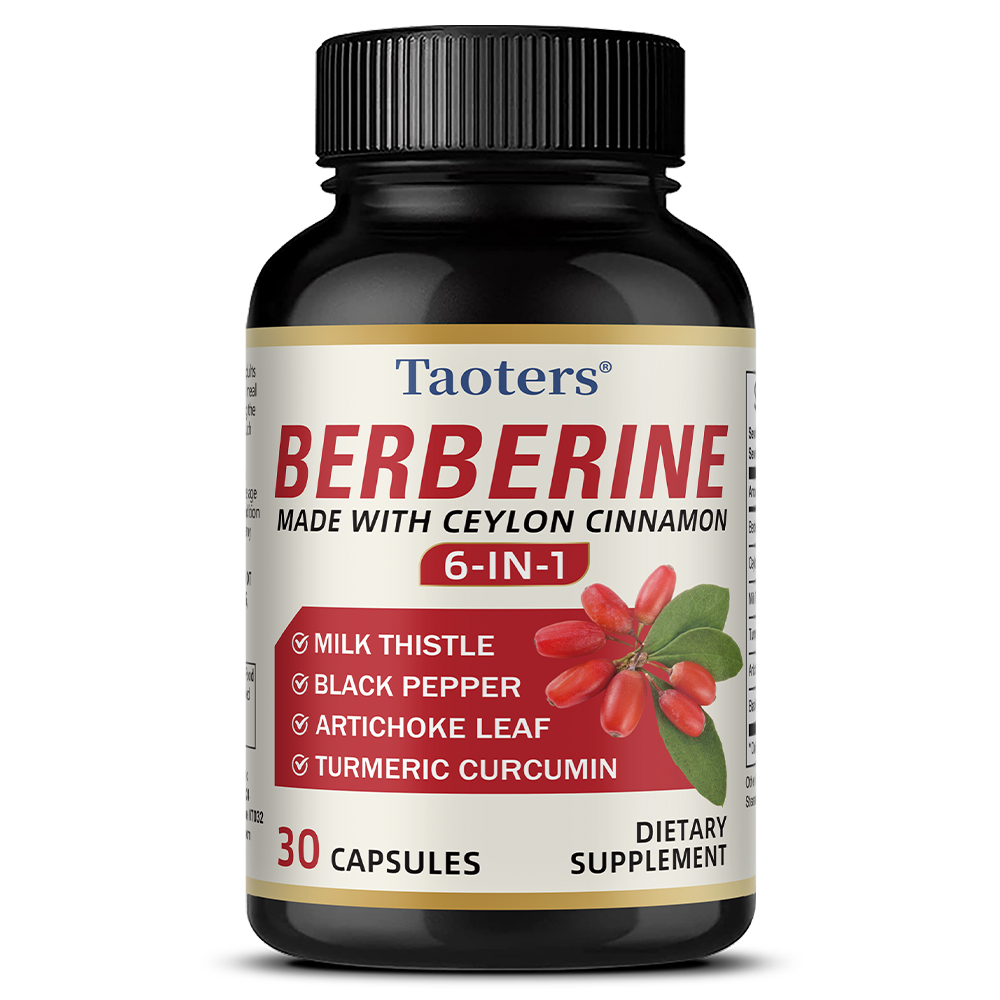 Taoters® Berberine Supplement with Ceylon Cinnamon 6-in-1 – Includes Milk Thistle, Turmeric, Artichoke Leaf & Black Pepper (30 Veggie Capsules)