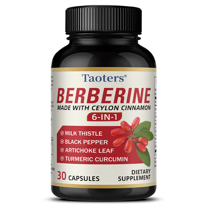Taoters® Berberine Supplement with Ceylon Cinnamon 6-in-1 – Includes Milk Thistle, Turmeric, Artichoke Leaf & Black Pepper (30 Veggie Capsules)