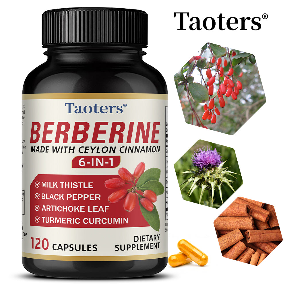 Taoters® Berberine Supplement with Ceylon Cinnamon 6-in-1 – Includes Milk Thistle, Turmeric, Artichoke Leaf & Black Pepper (30 Veggie Capsules)