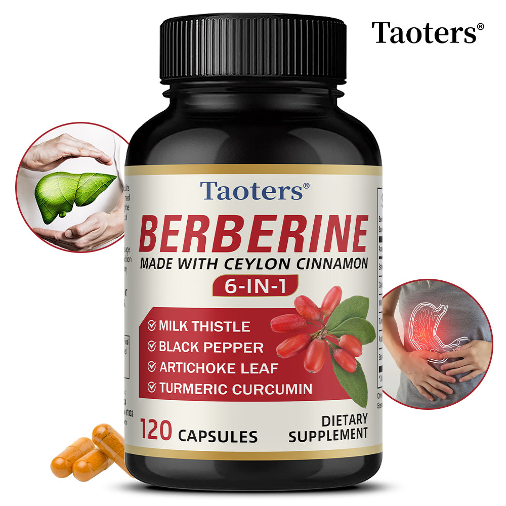 Taoters® Berberine Supplement with Ceylon Cinnamon 6-in-1 – Includes Milk Thistle, Turmeric, Artichoke Leaf & Black Pepper (30 Veggie Capsules)