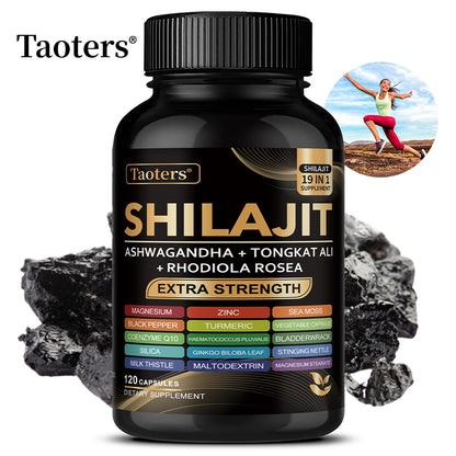 Taoters®  Pure Himalayan Shilajit C apsules (19-in-1) – Extra Strength Complex with Ashwagandha, Tongkat Ali & Rhodiola Rosea for Peak Energy & Vitality