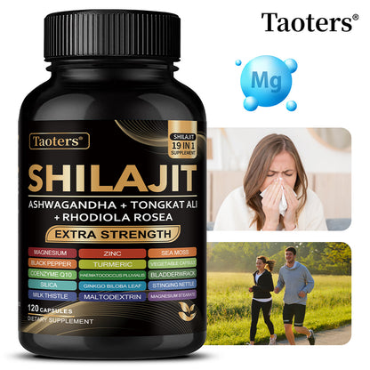 Taoters®  Pure Himalayan Shilajit C apsules (19-in-1) – Extra Strength Complex with Ashwagandha, Tongkat Ali & Rhodiola Rosea for Peak Energy & Vitality