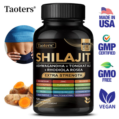 Taoters®  Pure Himalayan Shilajit C apsules (19-in-1) – Extra Strength Complex with Ashwagandha, Tongkat Ali & Rhodiola Rosea for Peak Energy & Vitality