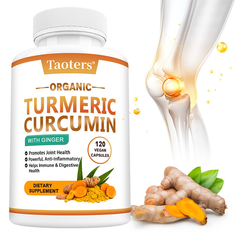 Taoters® Organic Turmeric Curcumin with Ginger – Powerful Anti-Inflammatory & Joint Health Support Supplement (30 Vegan Capsules)