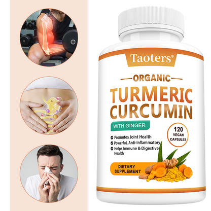 Taoters® Organic Turmeric Curcumin with Ginger – Powerful Anti-Inflammatory & Joint Health Support Supplement (30 Vegan Capsules)