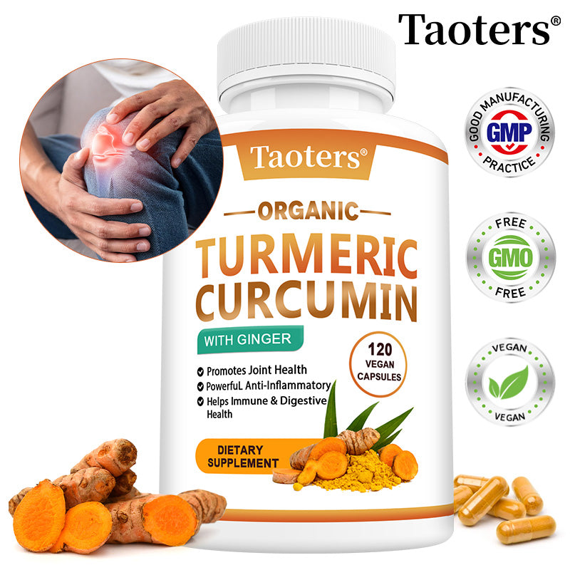 Taoters® Organic Turmeric Curcumin with Ginger – Powerful Anti-Inflammatory & Joint Health Support Supplement (30 Vegan Capsules)