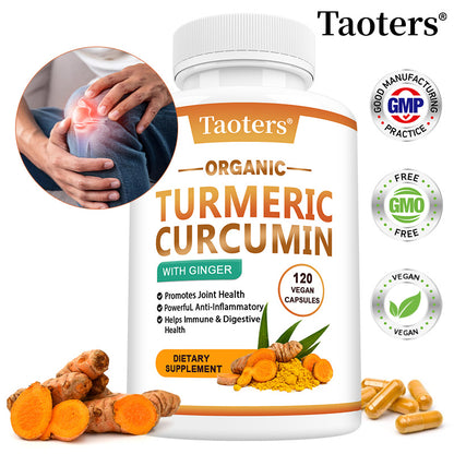 Taoters® Organic Turmeric Curcumin with Ginger – Powerful Anti-Inflammatory & Joint Health Support Supplement (30 Vegan Capsules)