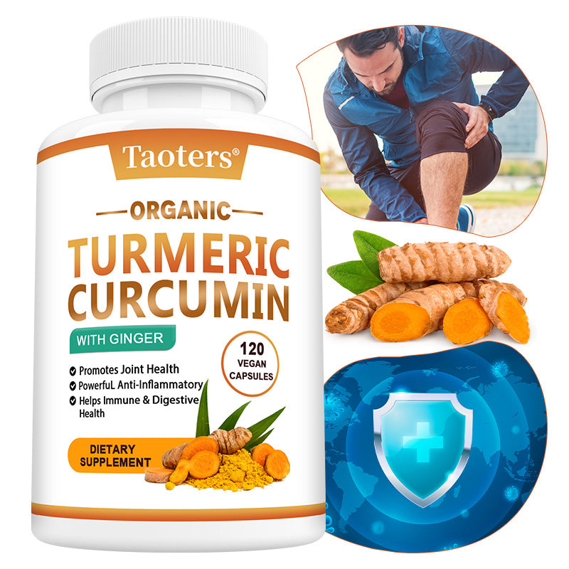 Taoters® Organic Turmeric Curcumin with Ginger – Powerful Anti-Inflammatory & Joint Health Support Supplement (30 Vegan Capsules)