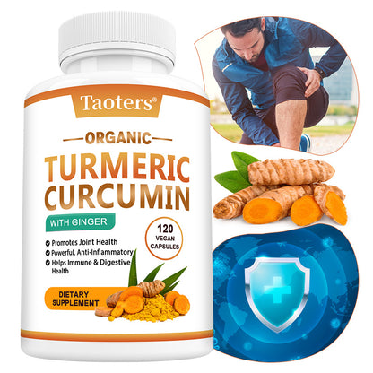 Taoters® Organic Turmeric Curcumin with Ginger – Powerful Anti-Inflammatory & Joint Health Support Supplement (30 Vegan Capsules)